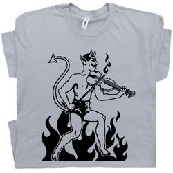 devil t shirt playing fiddle t shirt bluegrass t shirt banjo t shirt mens womens charlie band tee vintage devil tattoo c