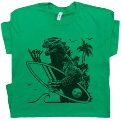 dinosaur surfing t shirt vintage surf t shirts cool surfer tees 80s 70s surfboard gift for men women kids teen hawaii re