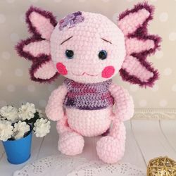 Crochet axolotl, Crochet axolotl plush, Axolotl plushie, Kawaii amigurumi, Stuffed animal, Plushies, Crochet sea animals