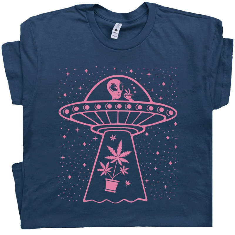 Funny Stoner Marijuana Shirt Alien Smoking Weed T Shirt Ufo Abduction Shirt For Women Men Weird Graphic Tee 420 Cannabis Pot Leaf Logo Retro - 1.jpg