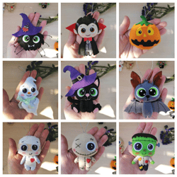 Halloween felt ornaments, Halloween decor, Halloween decorations, Halloween pumpkin, Black Cat, Bat, Pumpkin, Dracula