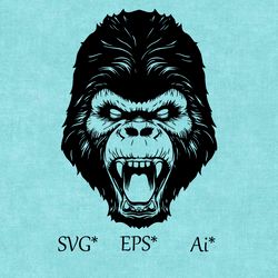 gorilla svg, the head of a gorilla, monkey, magnificent gorilla, gorilla screams, gor digital svg, eps, ai