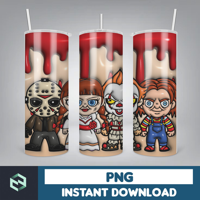 3D Inflated Horror Skinny Tumbler Sublimation Design, 3D Inflated Halloween 20oz Tumbler Design Png, Killers Tumbler Wrapped (8).jpg