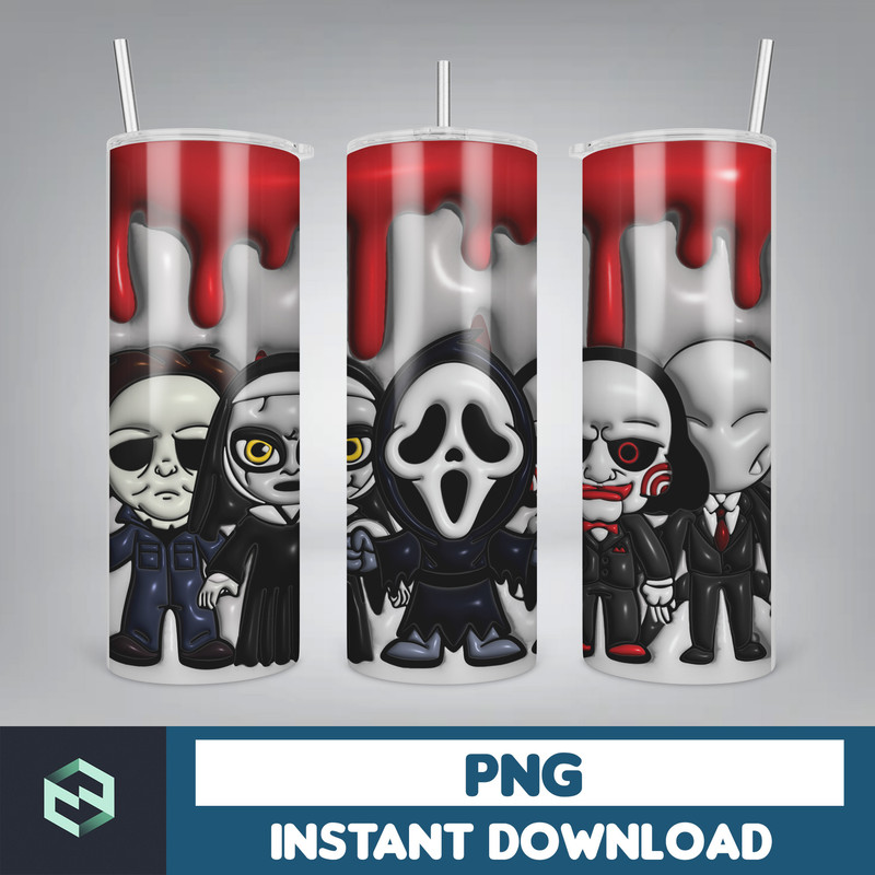 3D Inflated Horror Skinny Tumbler Sublimation Design, 3D Inflated Halloween 20oz Tumbler Design Png, Killers Tumbler Wrapped (9).jpg