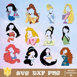 Disney Princess Svg, Disney Svg, Clipart, Cut Files, Cricut, Silhouette, Printable, Vector Graphics, Digital Download