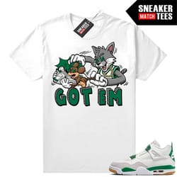 pine green 4s to match sneaker match tees white 'got em cartoon'
