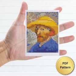 Van Gogh Self-portrait Cross Stitch Pattern. Miniature Art, Easy Tiny