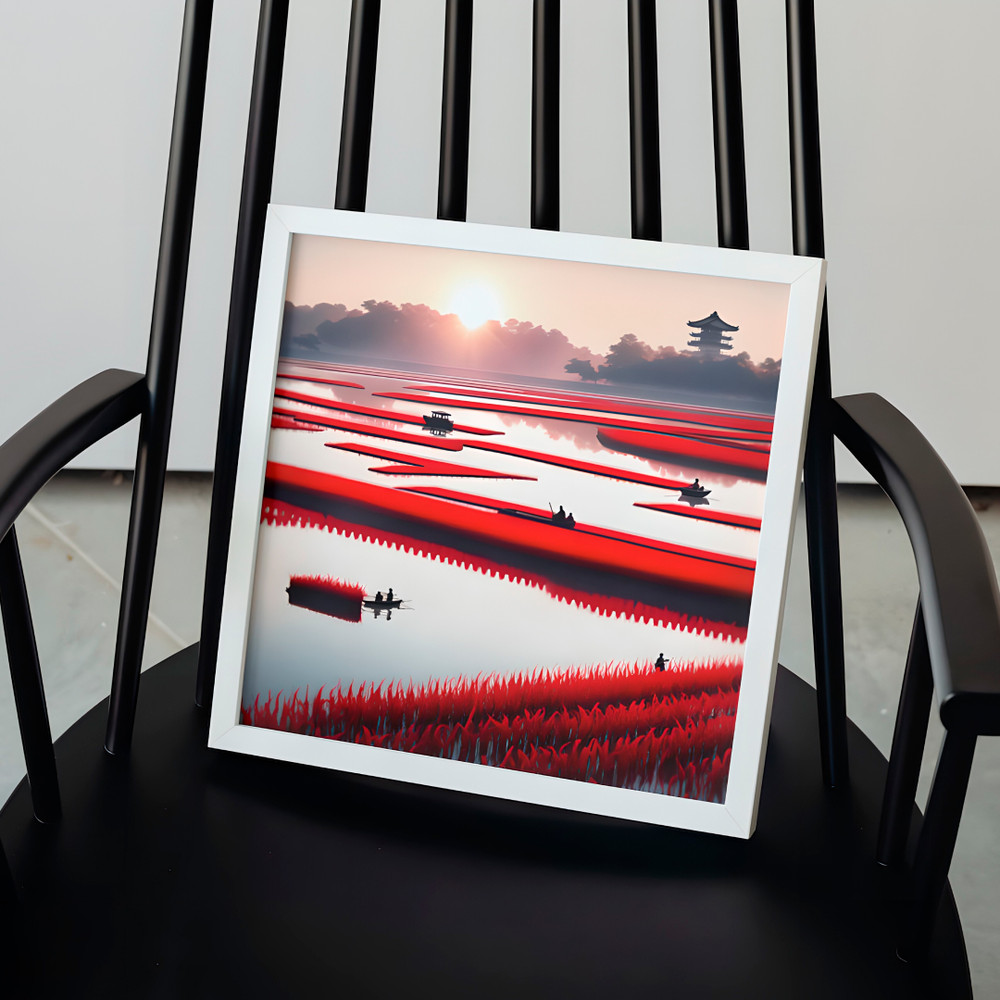 JapanesePaintingDawn in the Rice FieldArtDigitalPrintWhiteBlackRed.jpg