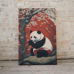japanese ukiyo-e painting "panda" digital art print: white, black, red palette - perfect for home decor and gifts