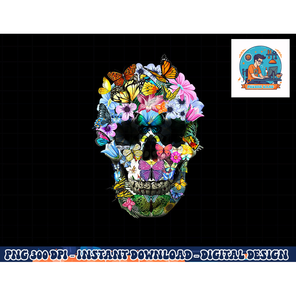 Skull Shirts for Women Floral Butterfly Skull Cool Halloween png, sublimation copy.jpg