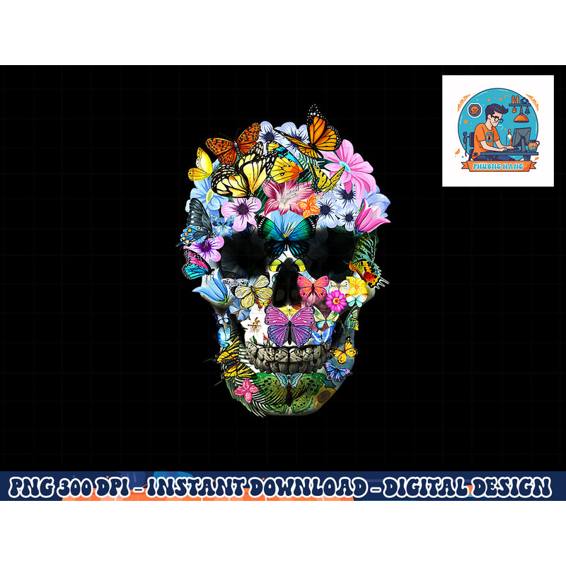 Skull Shirts for Women Floral Butterfly Skull Cool Halloween png, sublimation copy.jpg