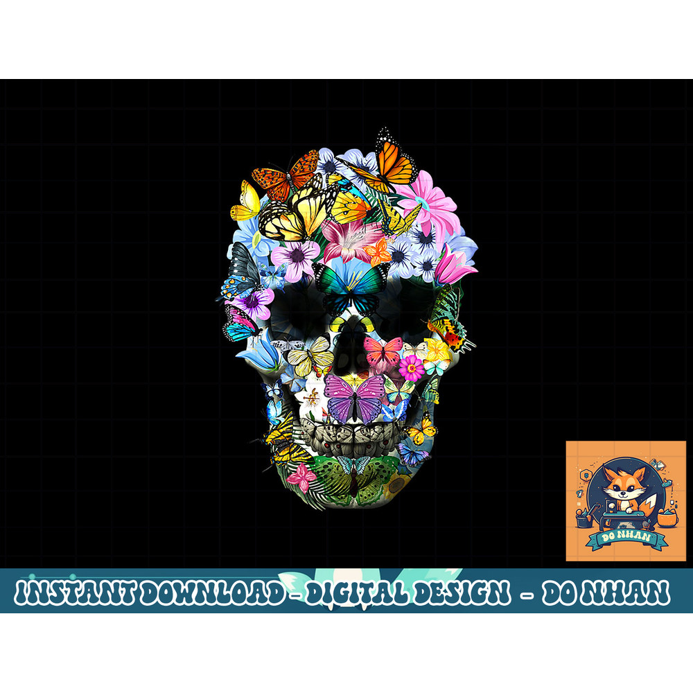 Skull Shirts for Women Floral Butterfly Skull Cool Halloween png, sublimation copy.jpg