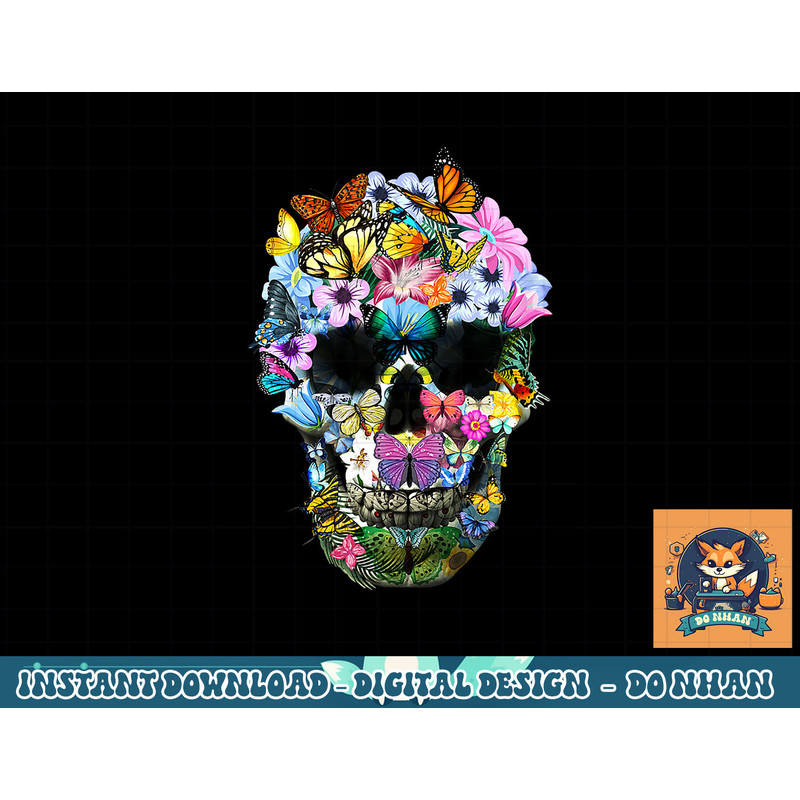 Skull Shirts for Women Floral Butterfly Skull Cool Halloween png, sublimation copy.jpg
