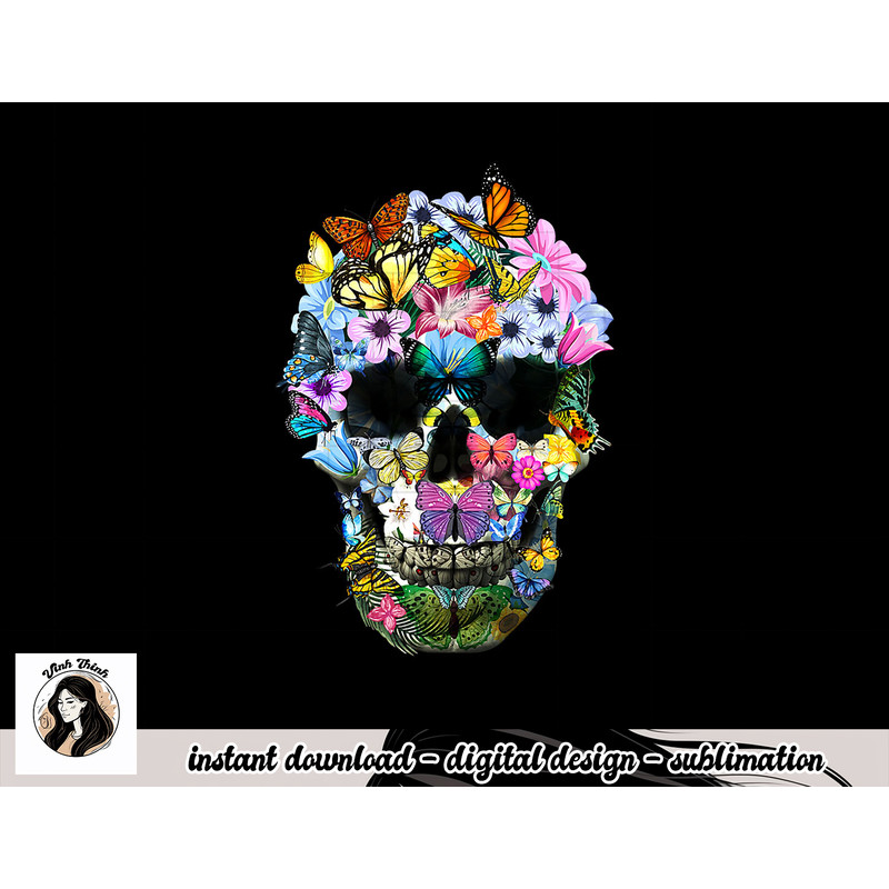 Skull Shirts for Women Floral Butterfly Skull Cool Halloween png, sublimation copy.jpg