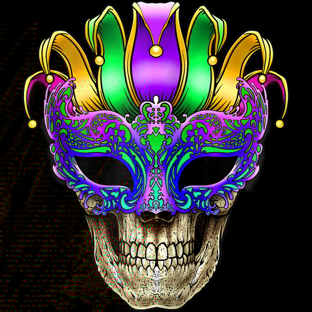 Mardi Gras Skull Mask New Orleans Louisiana (Back Design) Zip Hoodie.jpg