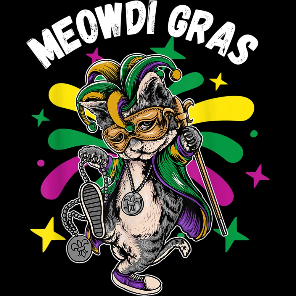 Meowdi Mardi Gras Cat Kitty Lover Kitten Owner Mask Beads T-Shirt.jpg