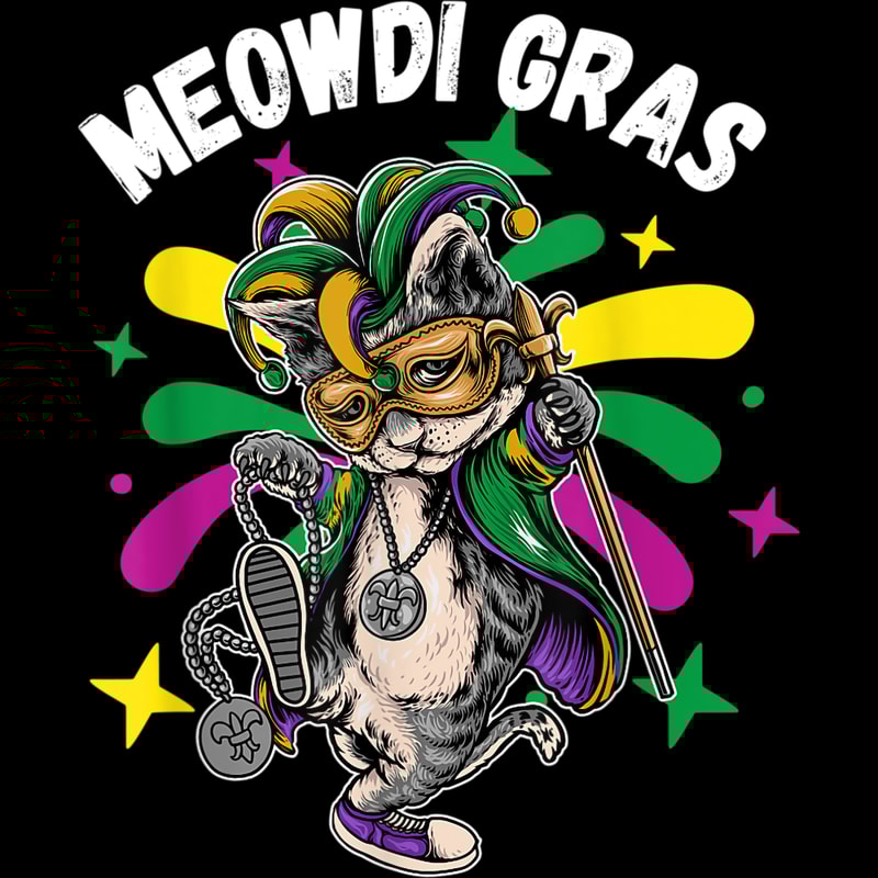 Meowdi Mardi Gras Cat Kitty Lover Kitten Owner Mask Beads T-Shirt.jpg