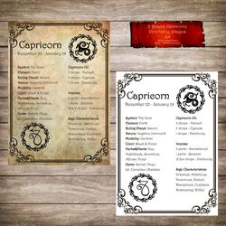 2 BOS pages - Capricorn Zodiac, Astrology, Horoscope, Grimoire Page, Magic Journal, Sign Book of Shadow, Witch Book