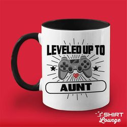 leveled up to aunt coffee mug, new auntie gift, gift from niece, nephew, aunt ask, proposal, announcement coffee cup, au