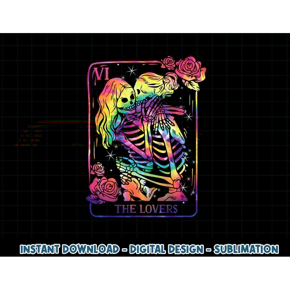 The Lovers Tarot Card Goth Tie Dye Kissing Lesbian Skeletons png, sublimation copy.jpg