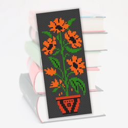 Cross stitch bookmark pattern Potted Flowers, Bookmark embroidery, Digital pattern, Plants cross stitch, Book mark