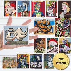 SET of 15 Pablo Picasso Cross Stitch Pattern. Miniature Art, Easy Tiny