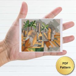 Brick Factory at Tortosa by Pablo Picasso Cross Stitch Pattern. Miniature Art, Easy Tiny