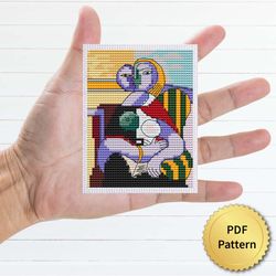 Reading by Pablo Picasso Cross Stitch Pattern. Miniature Art, Easy Tiny