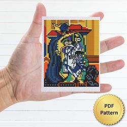 Weeping woman by Pablo Picasso Cross Stitch Pattern. Miniature Art, Easy Tiny