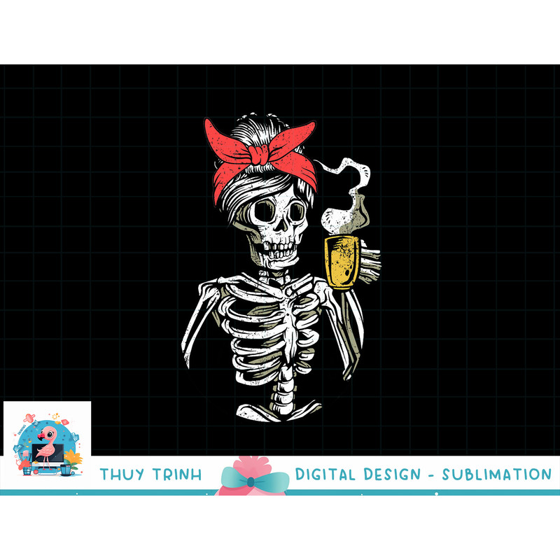 Women Coffee Drinking Skeleton Lazy Halloween Costume Scary png, sublimation copy.jpg