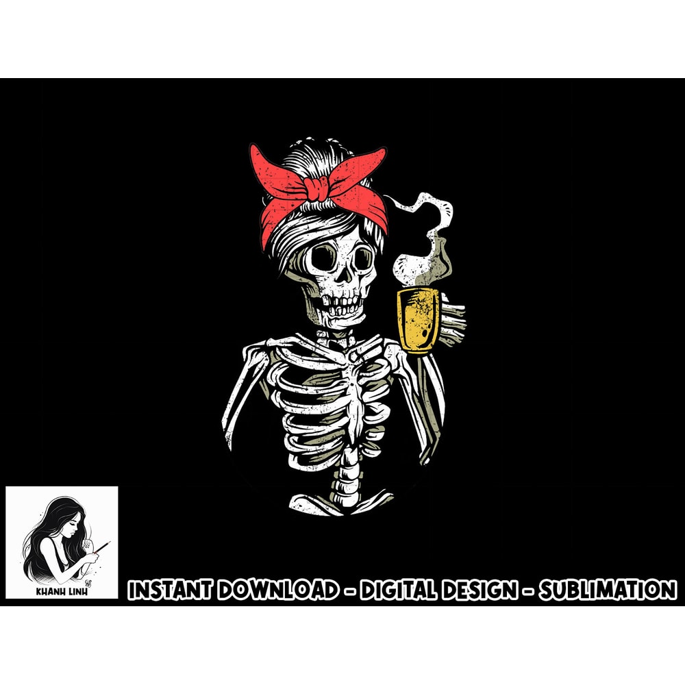 Women Coffee Drinking Skeleton Lazy Halloween Costume Scary png, sublimation copy.jpg