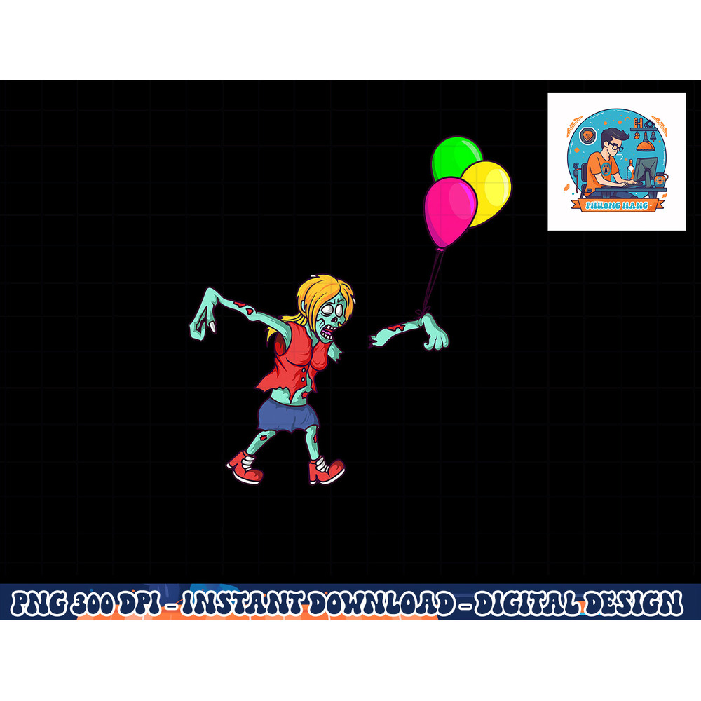 Zombie Birthday Balloon Cute Zombie Halloween png, sublimation copy.jpg
