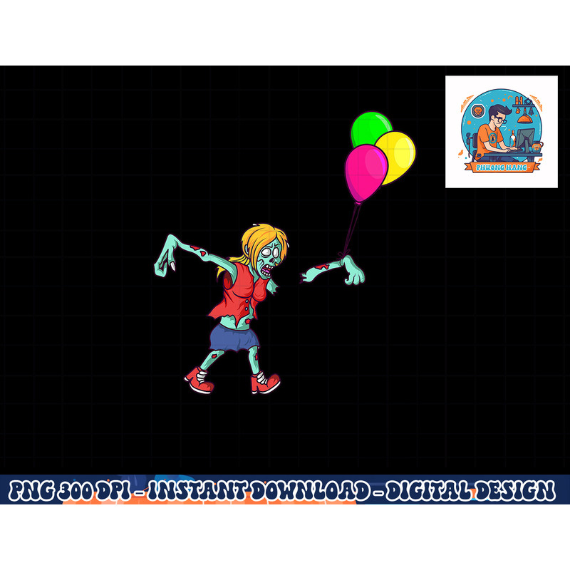 Zombie Birthday Balloon Cute Zombie Halloween png, sublimation copy.jpg