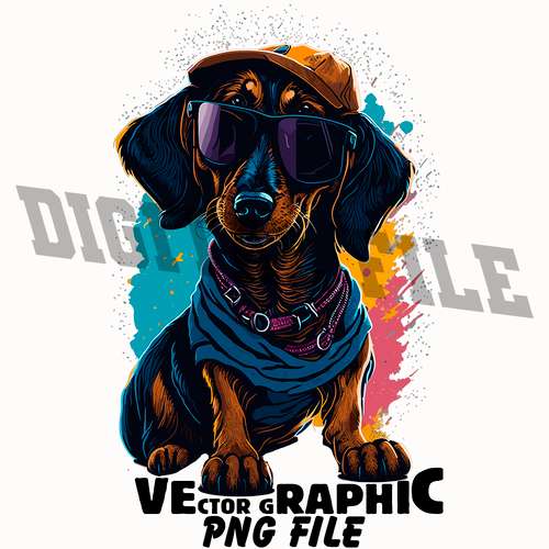 Cute Dachshund in Sunglasses and a Cap PNG Files Sublimation Digital Vector File