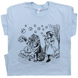 girl and tiger shirt blowing skull bubbles weird t shirts for women ladies random cool graphic tee unique skull design v