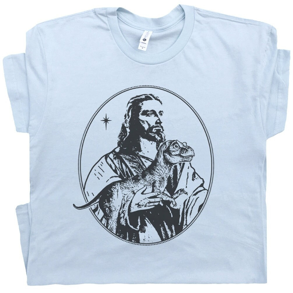 Jesus Holding Dinosaur T Shirt Funny Shirts for Men Women Offensive T Shirts Weird Unusual Cool Christian Shirts Christ Graphic Tee T-Rex - 1.jpg