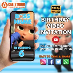 Personalized Baby Boss Birthday Video Invitation, Boy Boss Baby Party invitation animated, Baby Boss Invite, Baby Boss