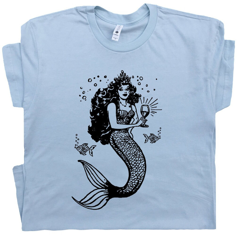 Mermaid T Shirt Vintage Mermaid Drinking Wine T Shirt Funny T Shirt Weird Tee Sea Maiden Womens Cute Salty Beach Mezcal Cool Beer Graphic - 1.jpg