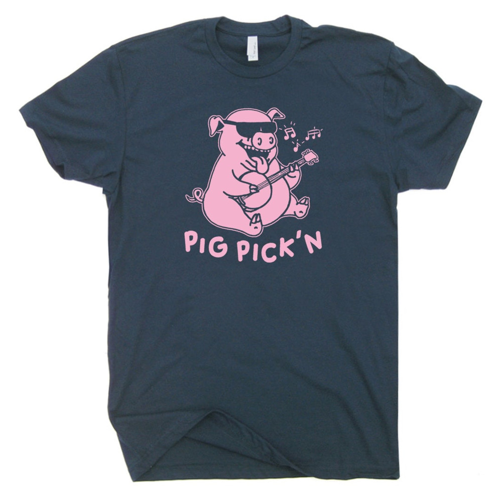 Pig Playing Banjo Shirt Bluegrass T Shirt Pig Pickin Shirt BBQ Tee Shirt My Grass is Blue Vintage Country Music Band Shirt For Men Women - 2.jpg