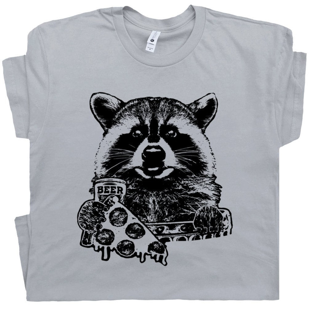 Raccoon T Shirt Pizza and Beer T Shirts Funny Beer Witty Cool Vintage Camping Humor Tee Retro Animal Novelty Graphic For Mens Womens Nature - 1.jpg