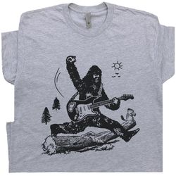 sasquatch electric guitar t shirt bigfoot playing guitar tee cool vintage graphic rock gift for mens women kids guitaris