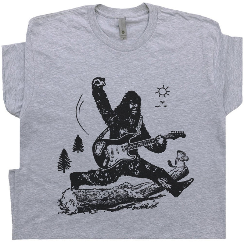 Sasquatch Electric Guitar T Shirt Bigfoot Playing Guitar Tee Cool Vintage Graphic Rock Gift For Mens Women Kids Guitarist Player TShirts - 1.jpg