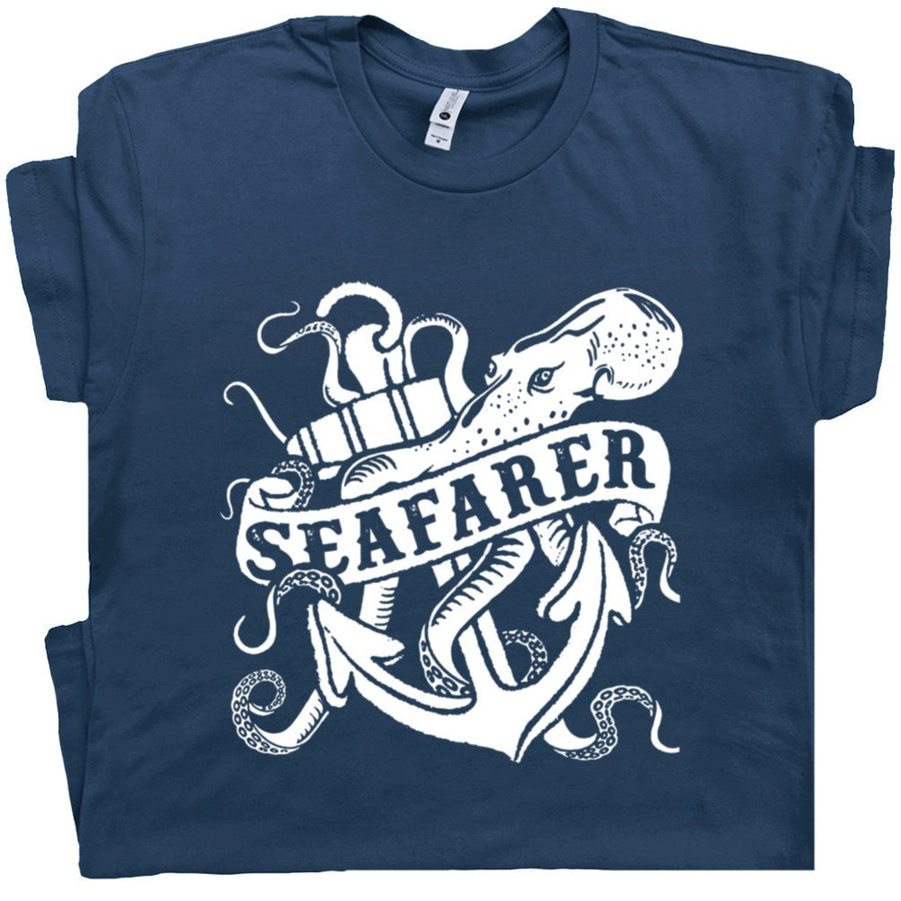 Seafarer T Shirt Vintage Nautical Sailing T Shirt Cool Retro Anchor Graphic Shirt Giant Octopus Squid Kraken Shirt For Mens Womens Kids - 1.jpg