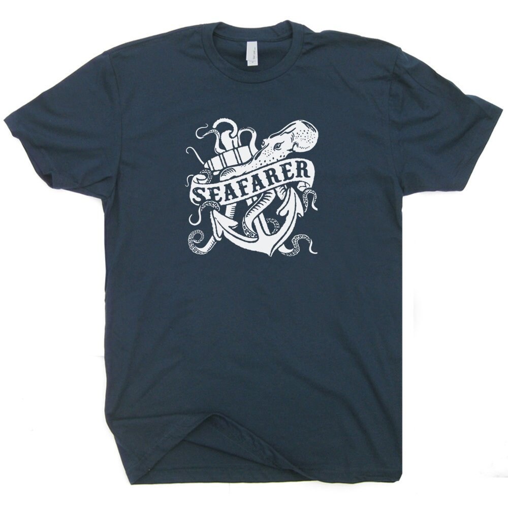 Seafarer T Shirt Vintage Nautical Sailing T Shirt Cool Retro Anchor Graphic Shirt Giant Octopus Squid Kraken Shirt For Mens Womens Kids - 2.jpg