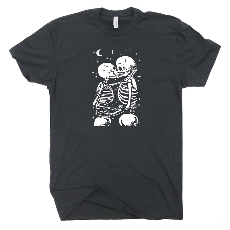 Skeleton Kissing T Shirt Love Never Dies Skull and Bones Cool Graphic Tee Till Death Do Us Part Gothic Romantic Shirt For Women Men Ladies - 2.jpg