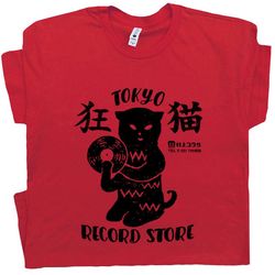 tokyo record store t shirt black cat t shirt vinyl record player cool vintage rock tee dj graphic melting band music imp