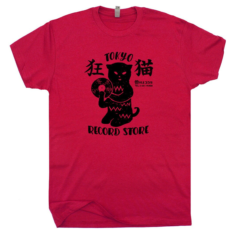 Tokyo Record Store T Shirt Black Cat T Shirt Vinyl Record Player Cool Vintage Rock Tee DJ Graphic Melting Band Music Import Japan Tee - 2.jpg