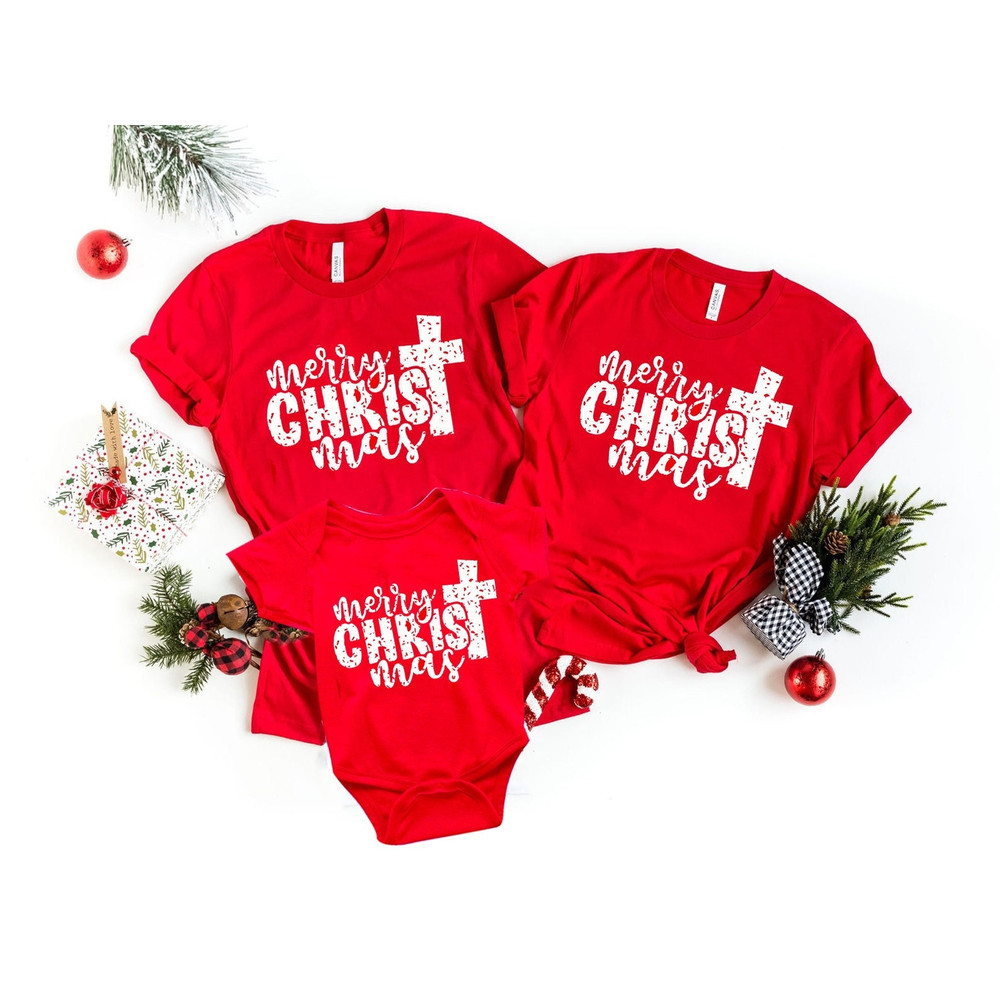 Merry Christmas Cross Sign Shirts, Christmas Family Shirt, Christmas Matching Shirt, cross jesus Shirt, Christmas Gift Shirt, Santa shirt - 1.jpg