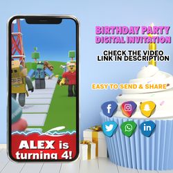 roblox video invitation, roblox invite, roblox birthday, personalized video invitation, instant download