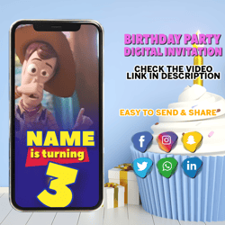 toy story birthday digital video invitation, birthday invitation, video invite, birthday video invitation, birthday part